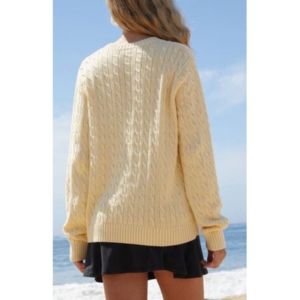 John Galt California Cable Knit Sweater Pale Lemon Yellow Crew Neck / One Size - Picture 3 of 14